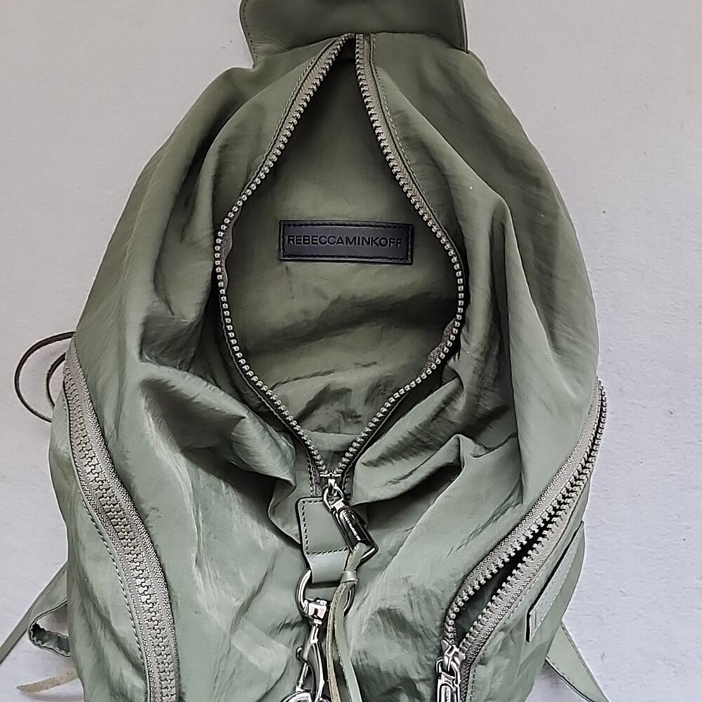 Rebecca Minkoff Julian Backpack Olive Green Nylon Utility Bag Silver Hardware - Picture 12 of 16